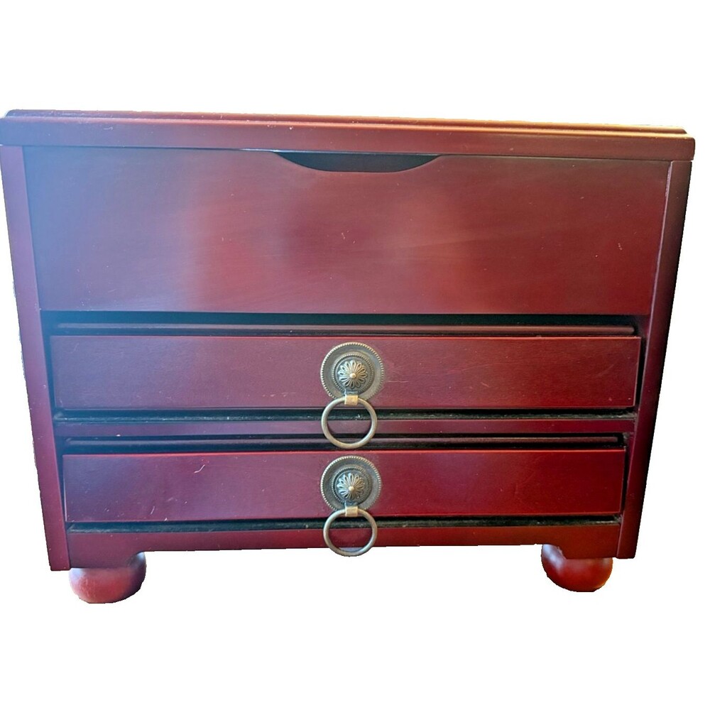 XL Vintage Mahogany Wooden Photo Storage Chest with 2 Albums & Display Top